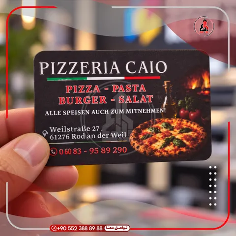 بطاقات أعمال سميكة بطباعة نافرة — Pizzeria Caio