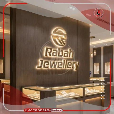 شعار وحروف بارزة على جدار داخلي — Rabah Jewellery