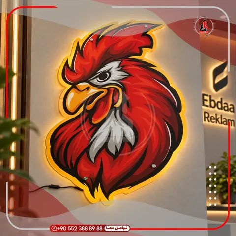 شعار وحروف بارزة على جدار داخلي — Rooster