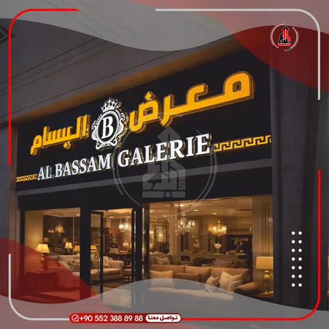 واجهة محل بلوحة وحروف بارزة — Al Bassam Galerie