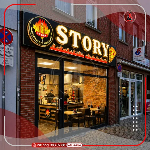 واجهة محل بلوحة وحروف بارزة — Story