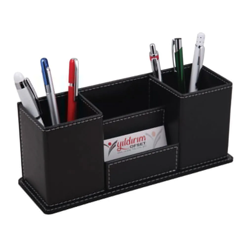 Faux-leather desk pen holder MKL-7155